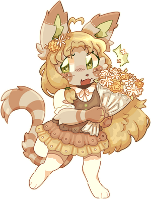 a brown cat happily dancing with a bouquet. she's happy to see you!